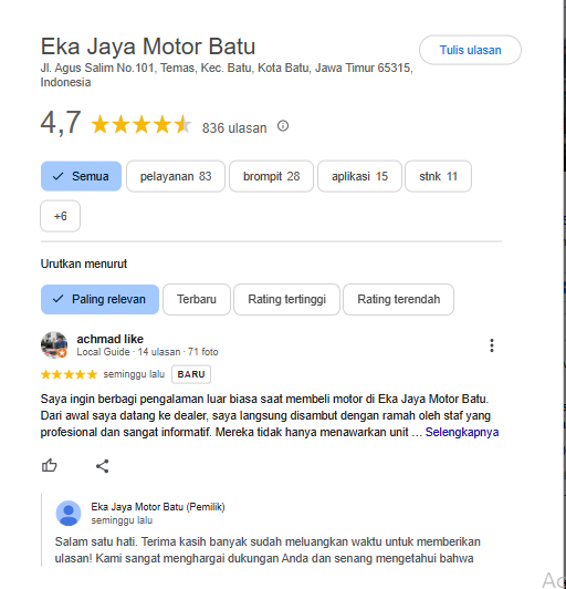 ulasan eka jaya motor batu